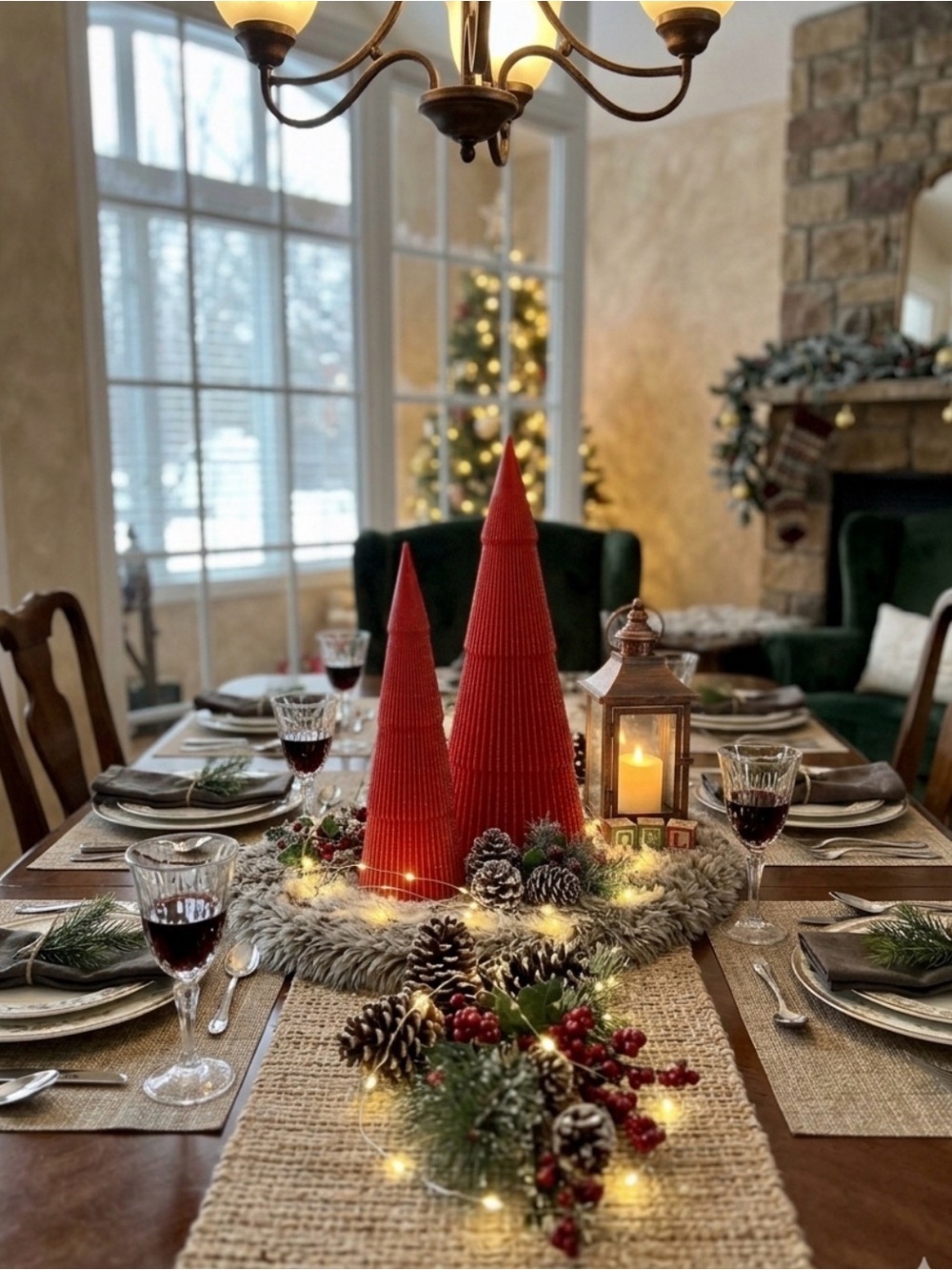 Red 3D Printed Decorative Cone Trees (set of 2) NWOT (trees only)